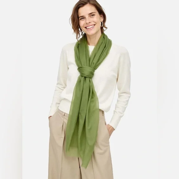 Featherlight Olive Green Cashmere Scarf - Picture 4 of 4